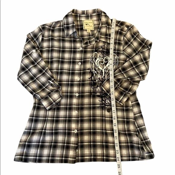 PINK ROSE Black,Grey&White Plaid Graphic Button Up - Picture 6 of 8
